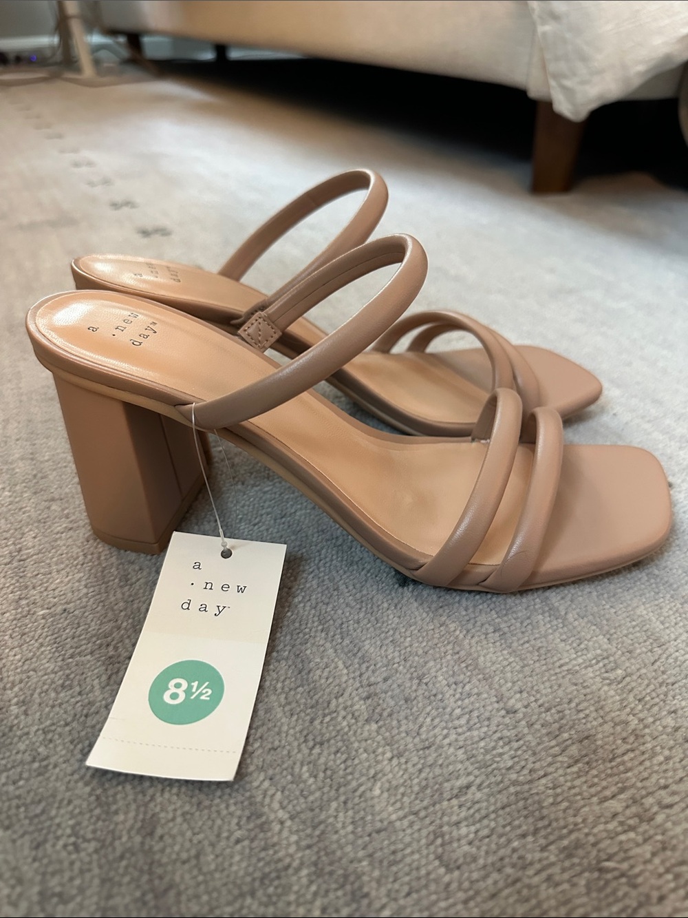 A New Day Nude Strappy Block Heel Slide Sandals - Picture 3 of 3